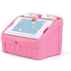 2-in-1 Toy Storage Box with Art Lid Pink Kraft Kids Playroom Organizer