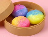 Mystery Diamond Edition Colorful Jelly Dumpling Squishy Toy 3-pieces Set in Bamboo-Style Container, Assorted Colors