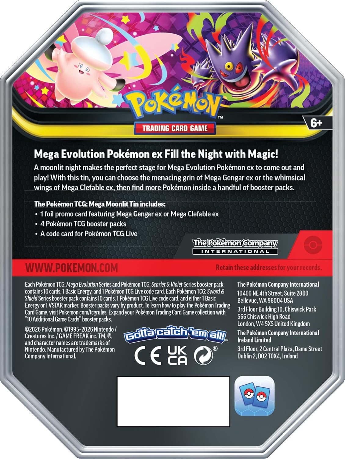 Pokemon  TCG Mega: Moonlit Tin - Gengar or Clefable Collector's Tin
