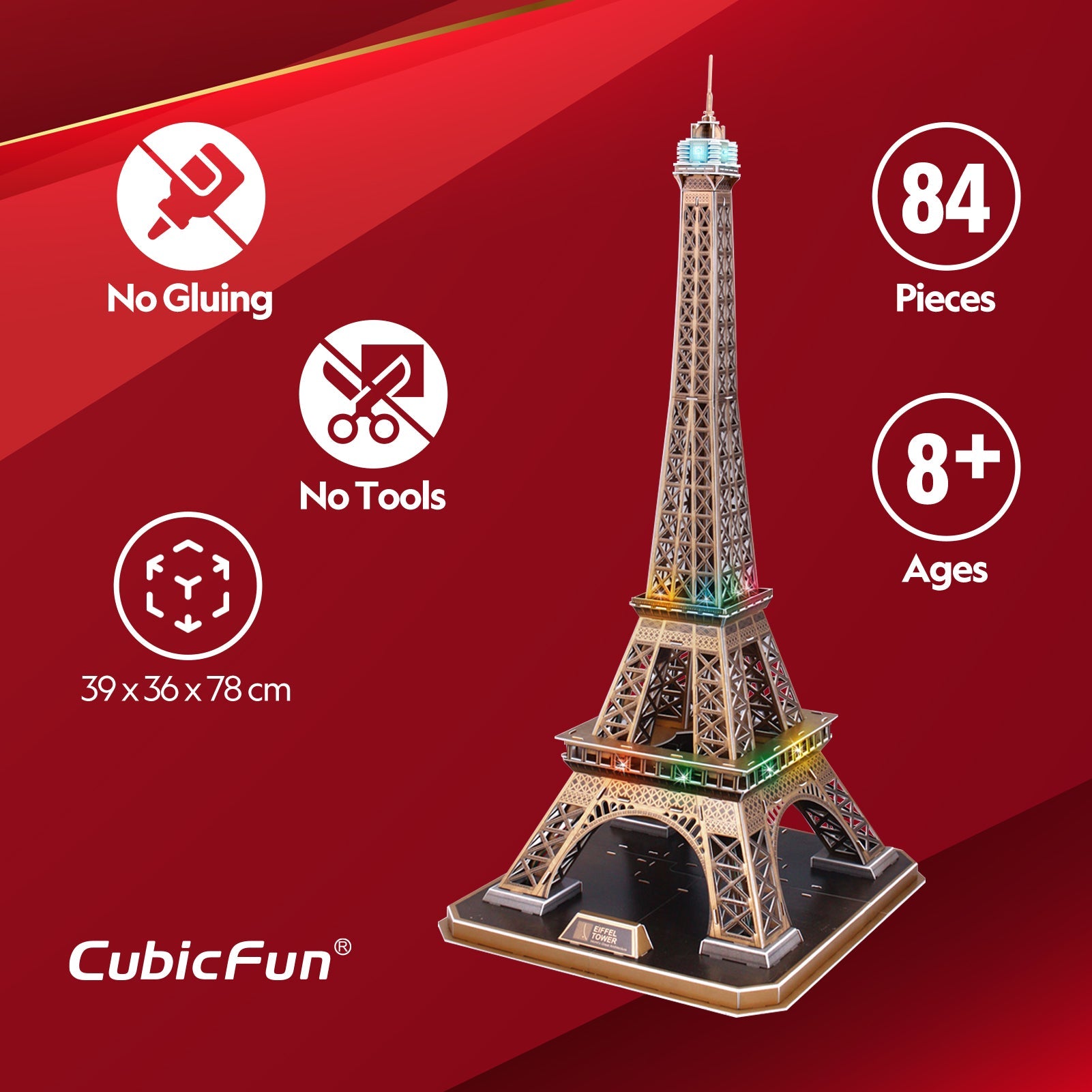 3D PUZZLE LED EIFFEL TOWER 84-PIECE, BAT