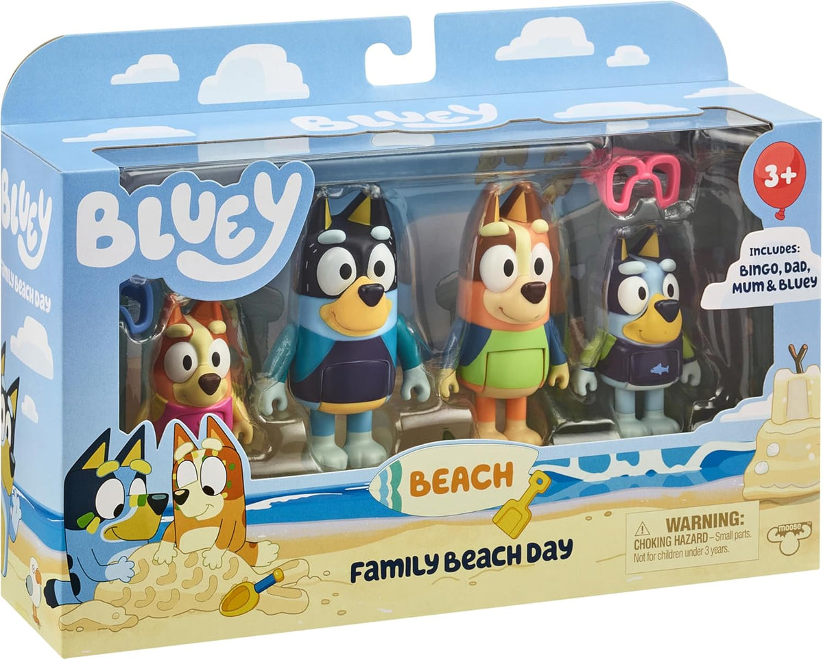 Bluey Family Beach Day Figure 4-pack Series 9 Toys for Kids