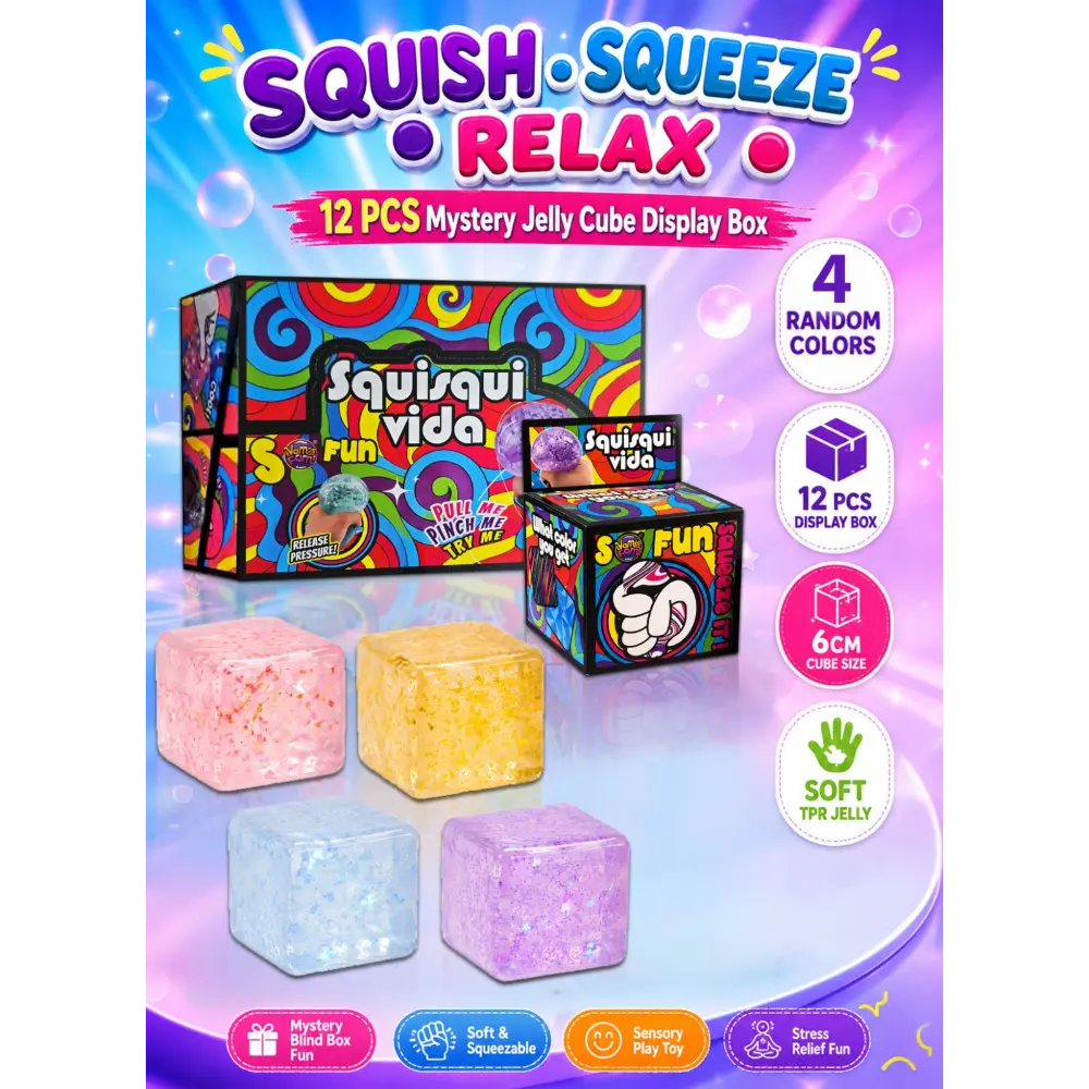 Squeeze Square Glitter Glue Jelly Cubes Sensory Fidget Toy for Kids - Sold per piece (Selection is random and subject to availability)