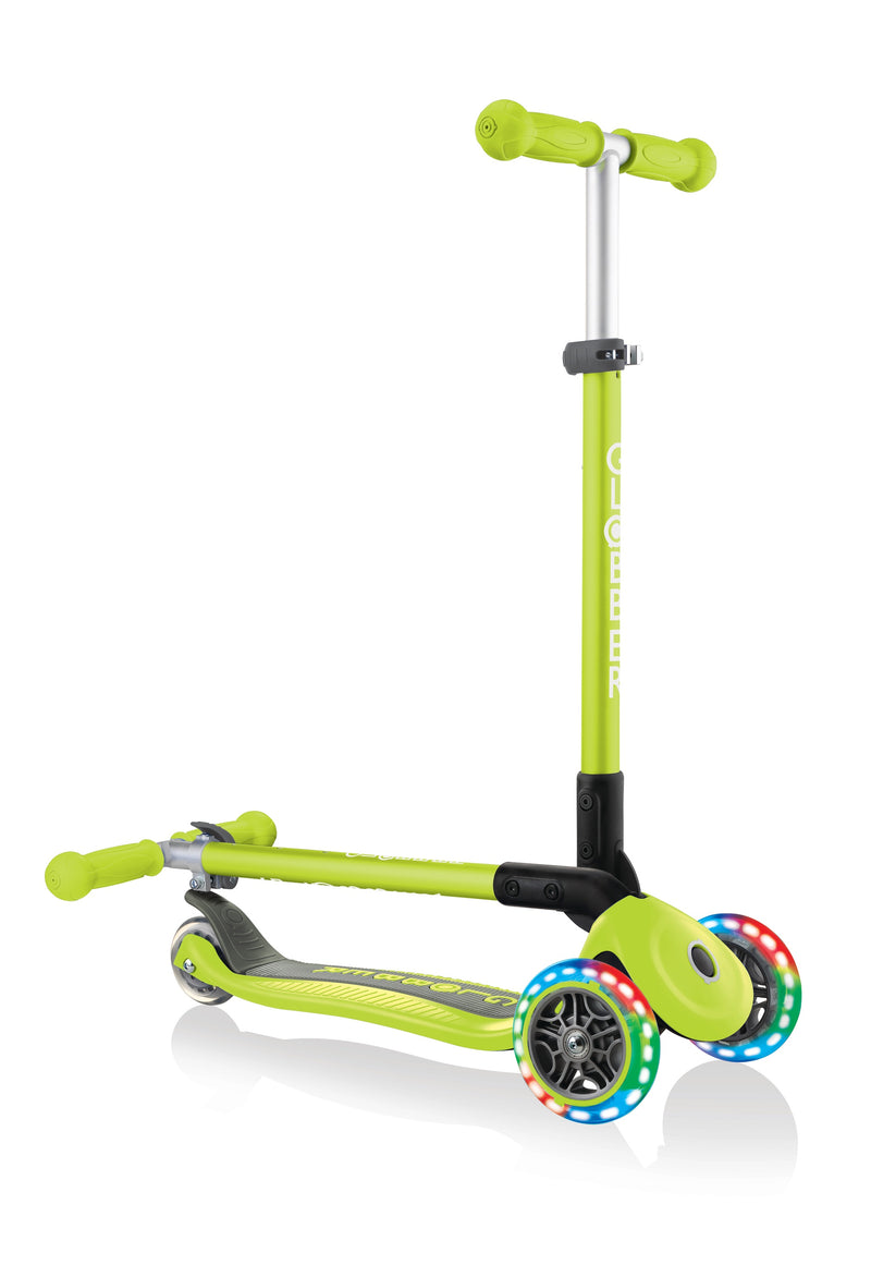 Globber Primo Foldable Lights Lime Green 3-Wheel Scooters for Kids