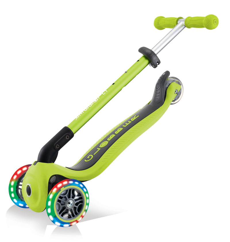 Globber Primo Foldable Lights Lime Green 3-Wheel Scooters for Kids