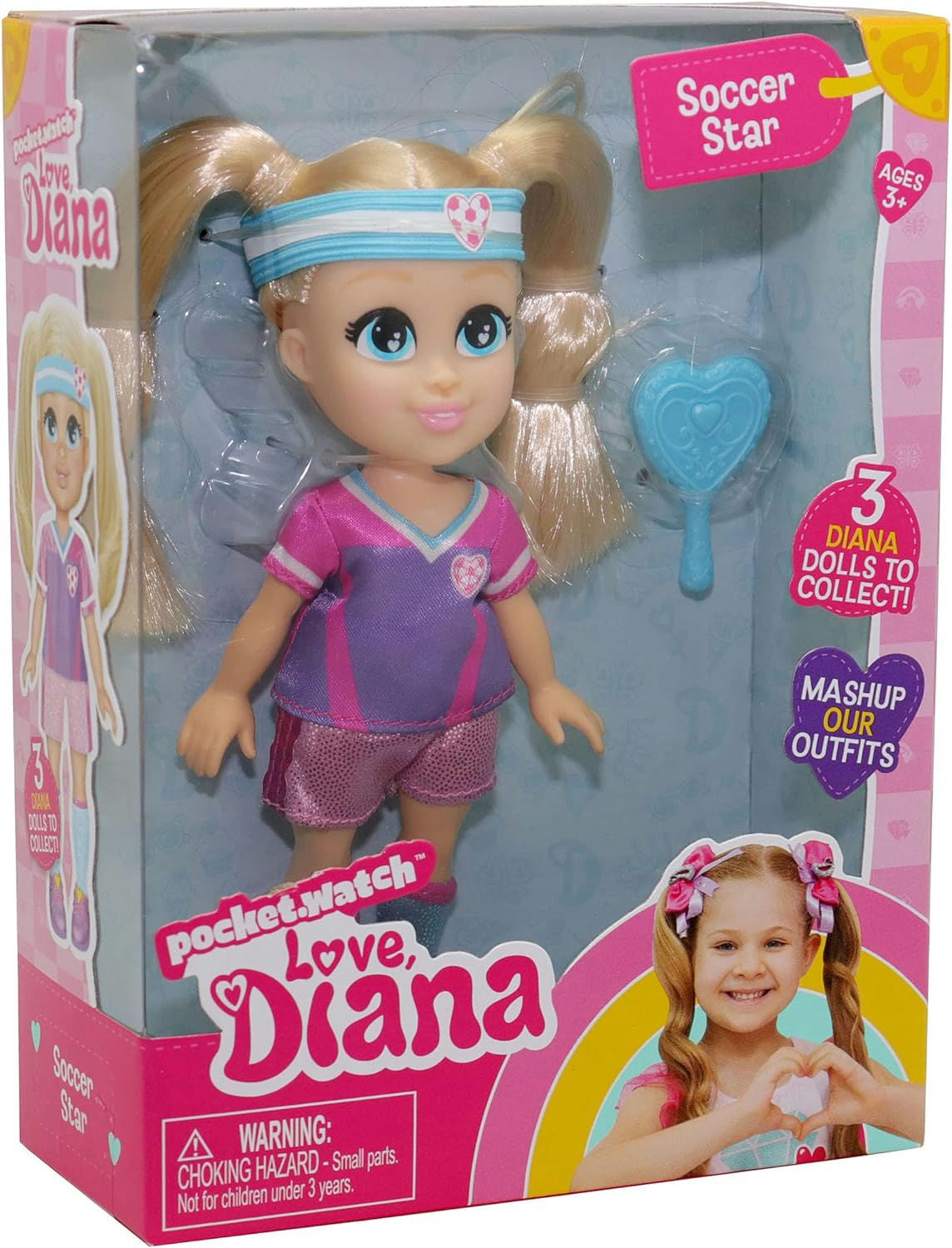 دمية Love, Diana Mini Soccer Star مع فرشاة شعر وزي قابل للمزج
