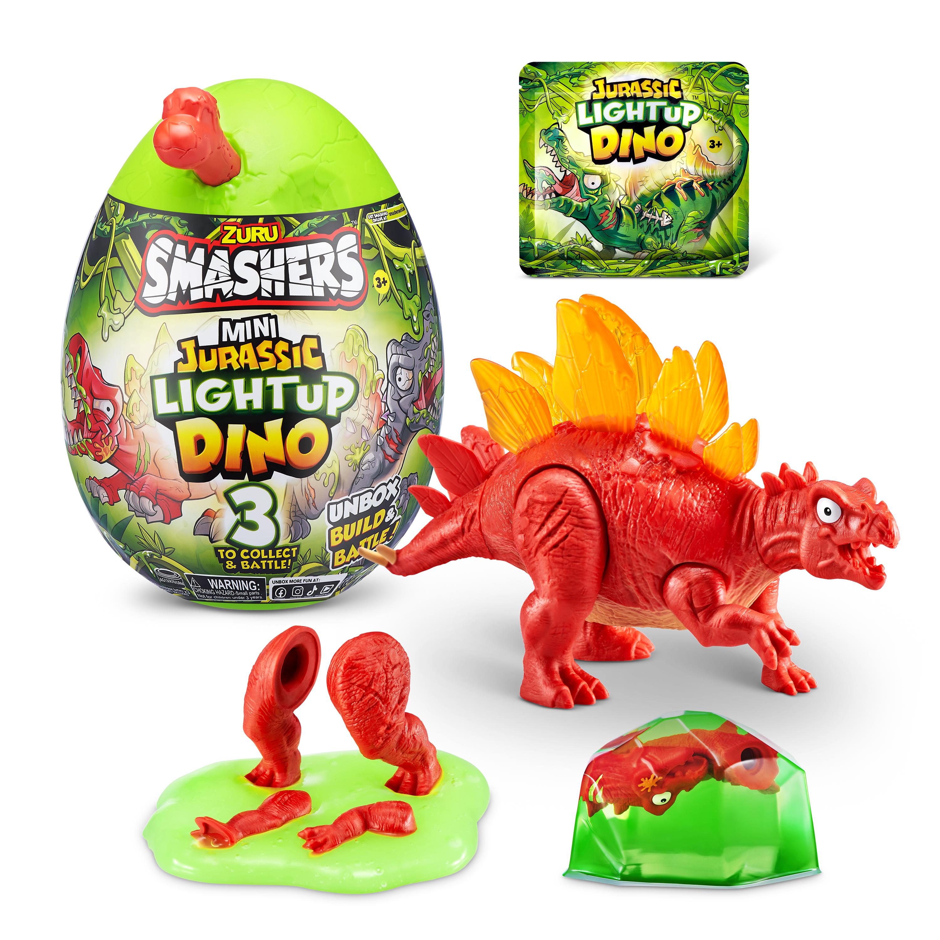 Smashers Jurassic-Series 1 Mini Light-Up Dino 3 Assorted