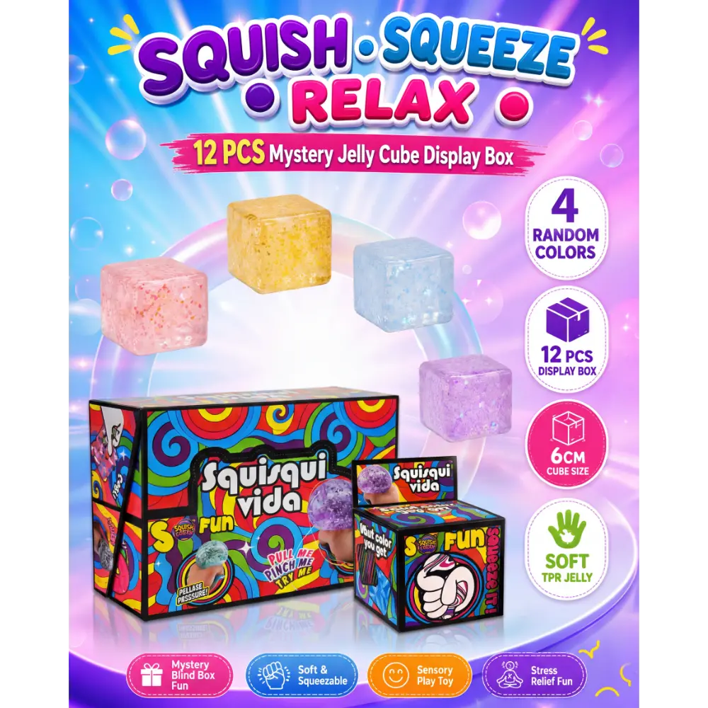 Squeeze Square Glitter Glue Jelly Cubes Sensory Fidget Toy for Kids - Sold per piece (Selection is random and subject to availability)