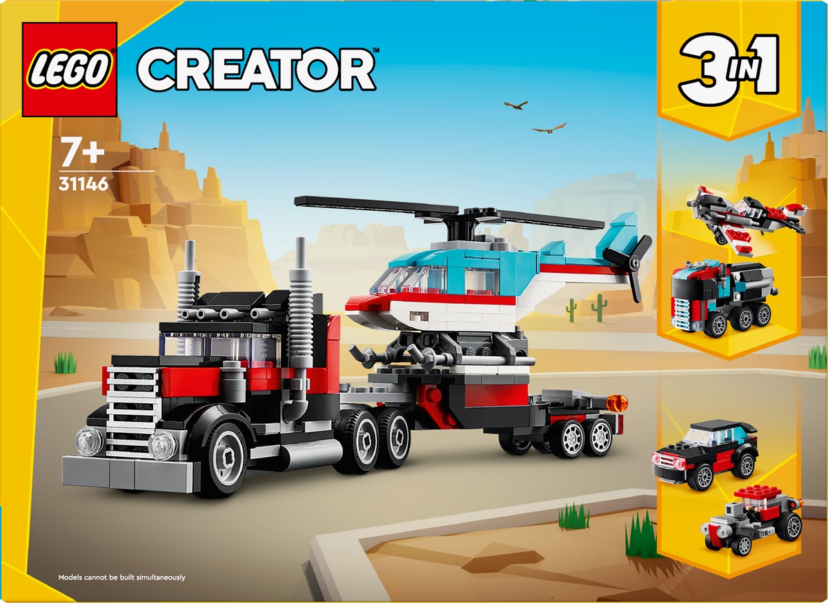 Lego Creator 3-in-1 Flatbed Truck with Helicopter 31146 Building Set