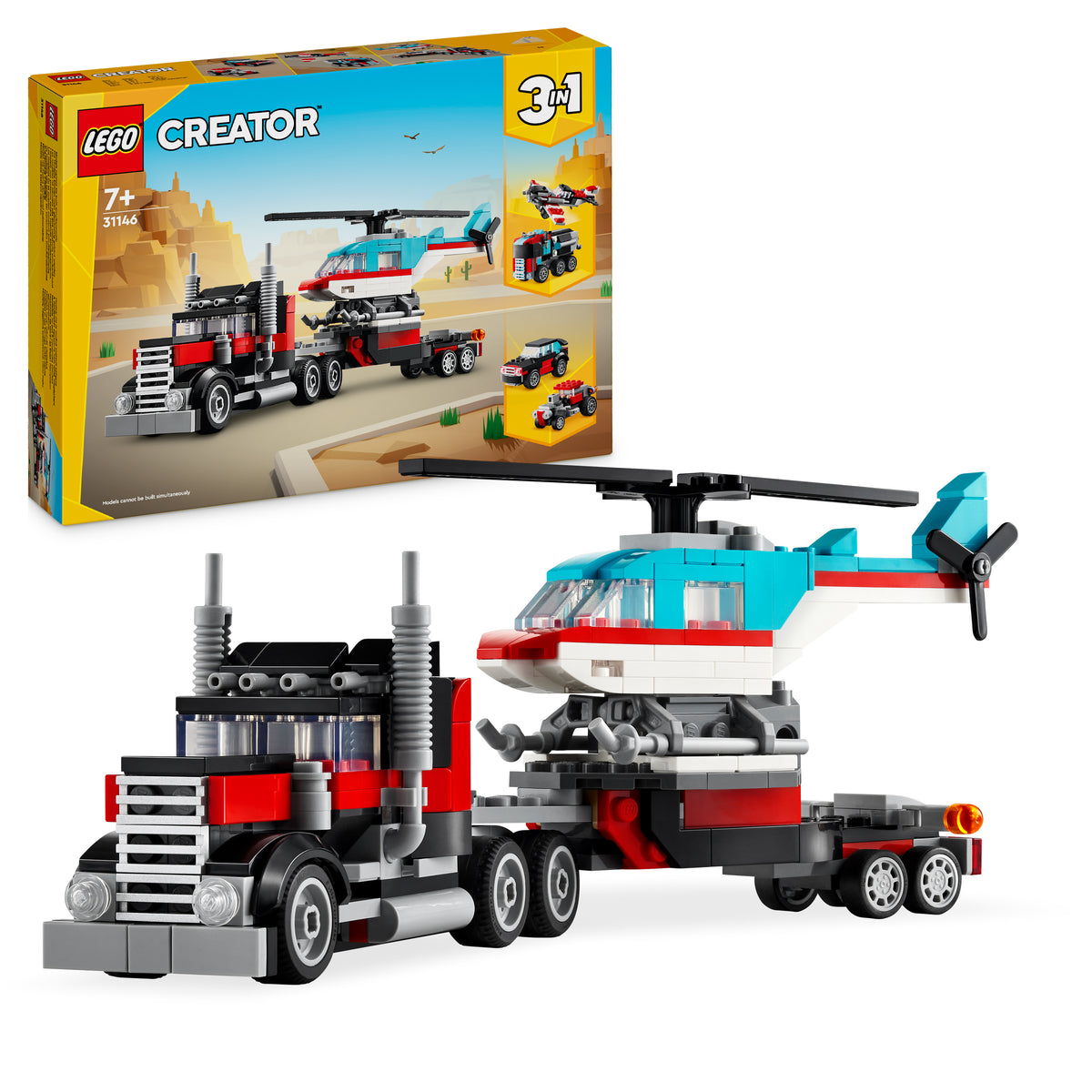 Lego Creator 3-in-1 Flatbed Truck with Helicopter 31146 Building Set