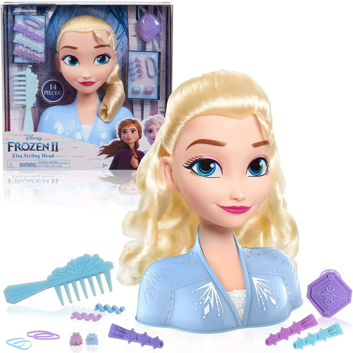 Disney Frozen 2 Elsa Styling Head - 14-Piece Hair Play Set