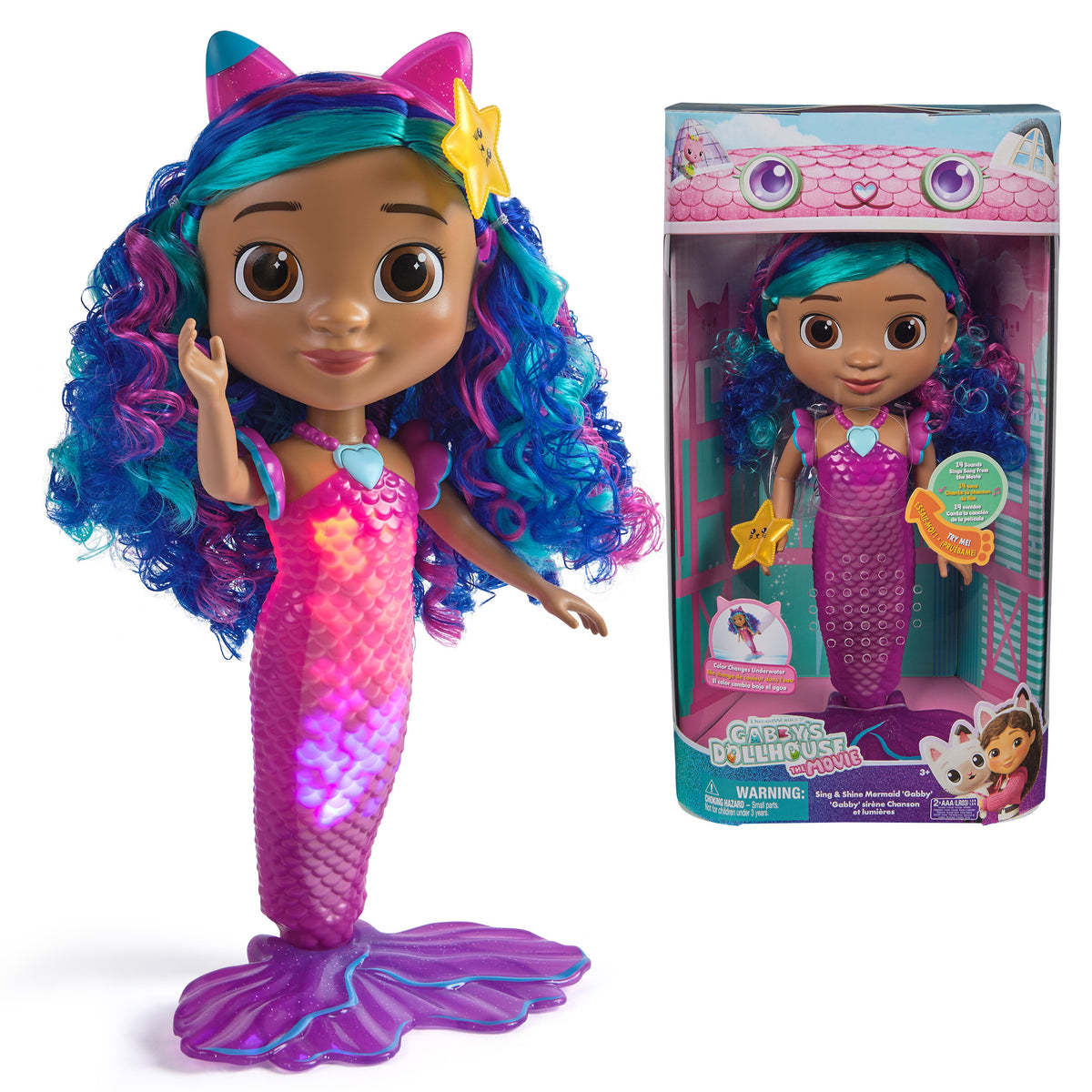 Gabby's Dollhouse Movie Sing & Shine Mermaid Doll With Sounds