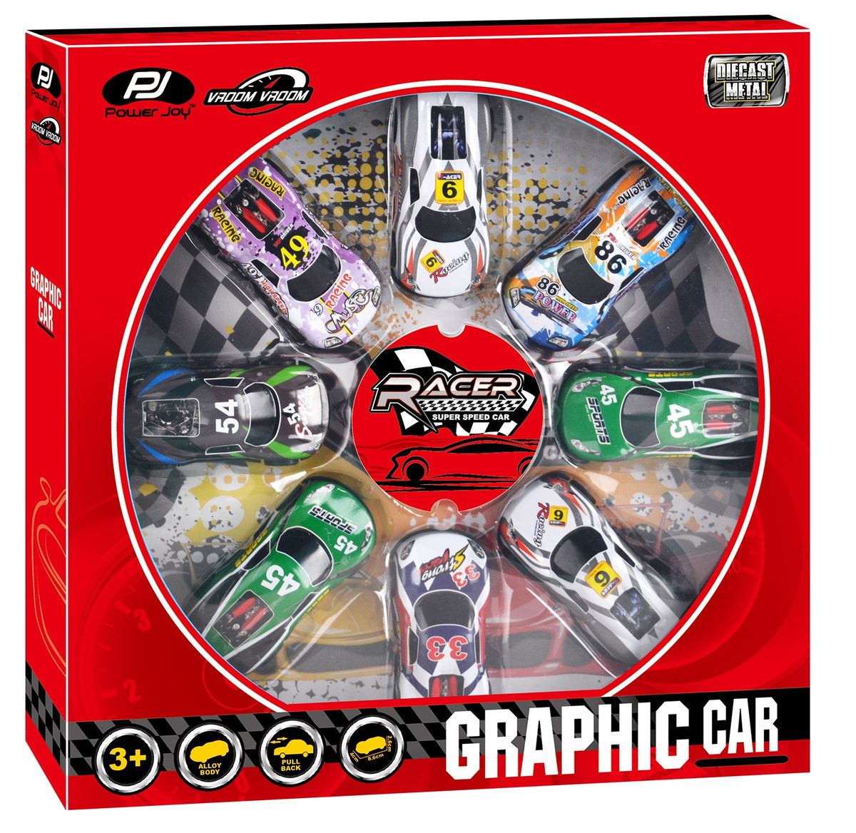 Power Joy  Vroom Vroom Pullback Graphic Car 8-Pieces Set