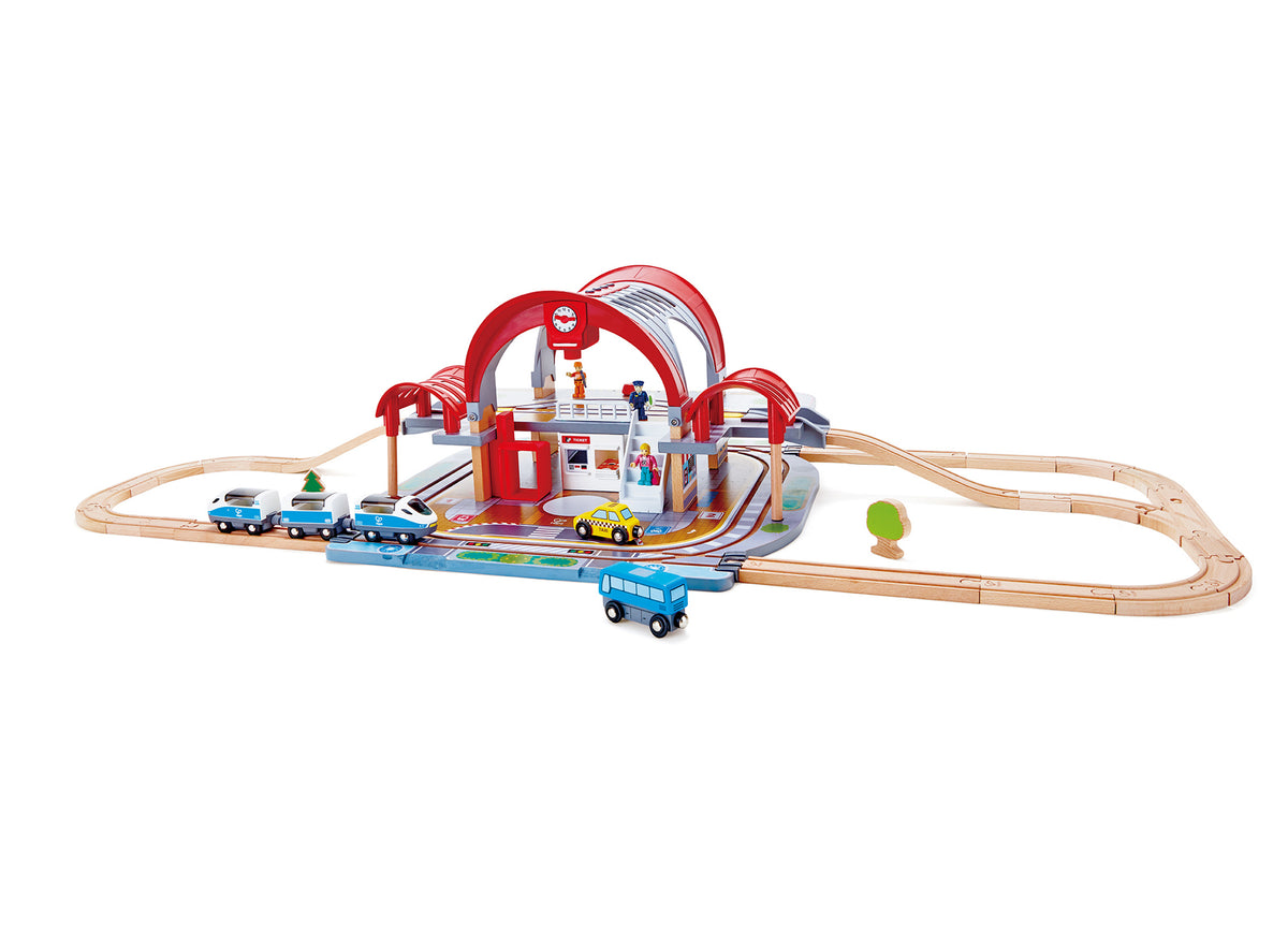 Hape Grand City Station Wooden Train & Railway Playset for Kids