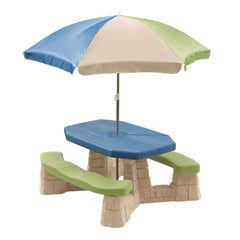 Step2 Naturally Playful Picnic Table with Umbrella - Kids Outdoor Table & Seating for Toddlers and Children