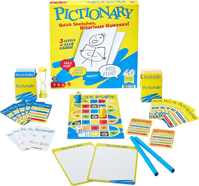 Pictionary Core Refresh Board Game with Erasable Boards & Timer