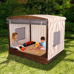 Kidkraft Cabana Sandbox Outdoor Wooden Sand Pit with Canopy Cover for Kids