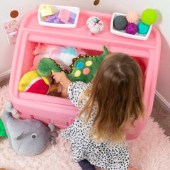 2-in-1 Toy Storage Box with Art Lid Pink Kraft  Kids Playroom Organizer