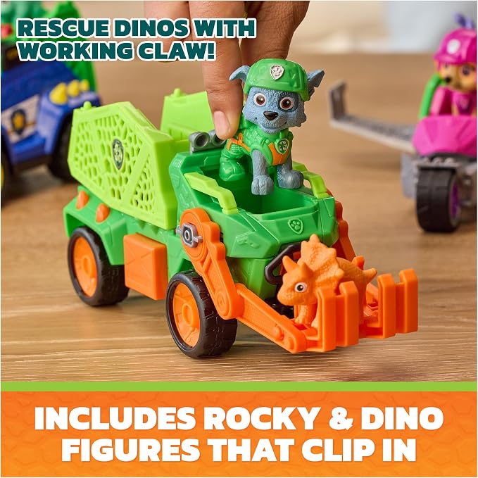مجموعات لعب المركبات - Paw Patrol: The Dino Movie Rocky’s Dino Rescue Recycler Vehicle مع Rocky & Dino Figures