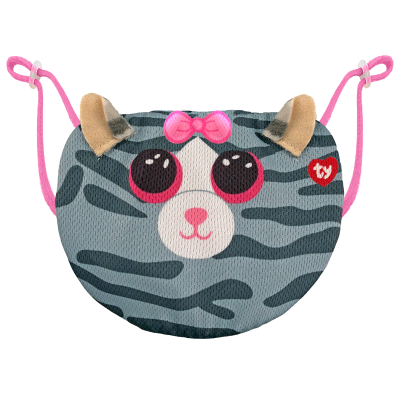 TY Beanie Boos Kiki Cat Reusable Washable Face Mask -Grey, Cute Cat Design for Kids