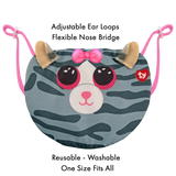 TY Beanie Boos Kiki Cat Reusable Washable Face Mask -Grey, Cute Cat Design for Kids