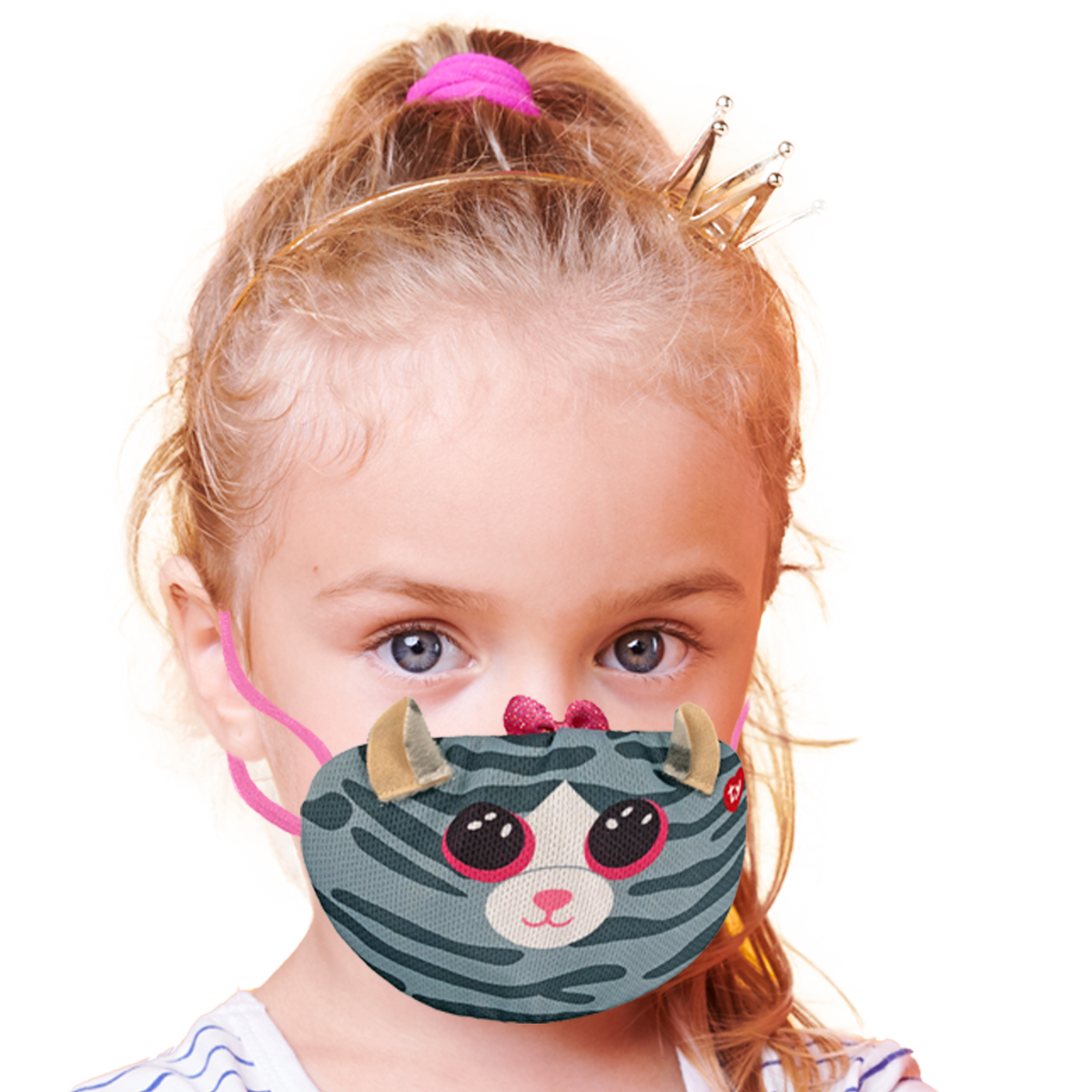 TY Beanie Boos Kiki Cat Reusable Washable Face Mask -Grey, Cute Cat Design for Kids
