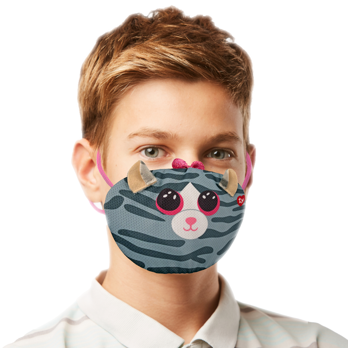 TY Beanie Boos Kiki Cat Reusable Washable Face Mask -Grey, Cute Cat Design for Kids
