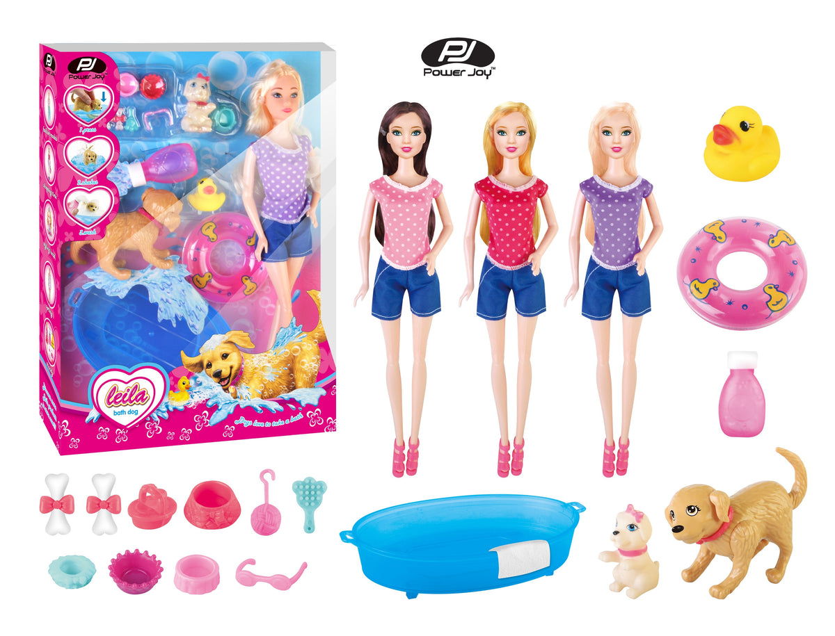 Power Joy Leila Doll Playset with bath dog theme Assorted - Sold per piece (Random selection)