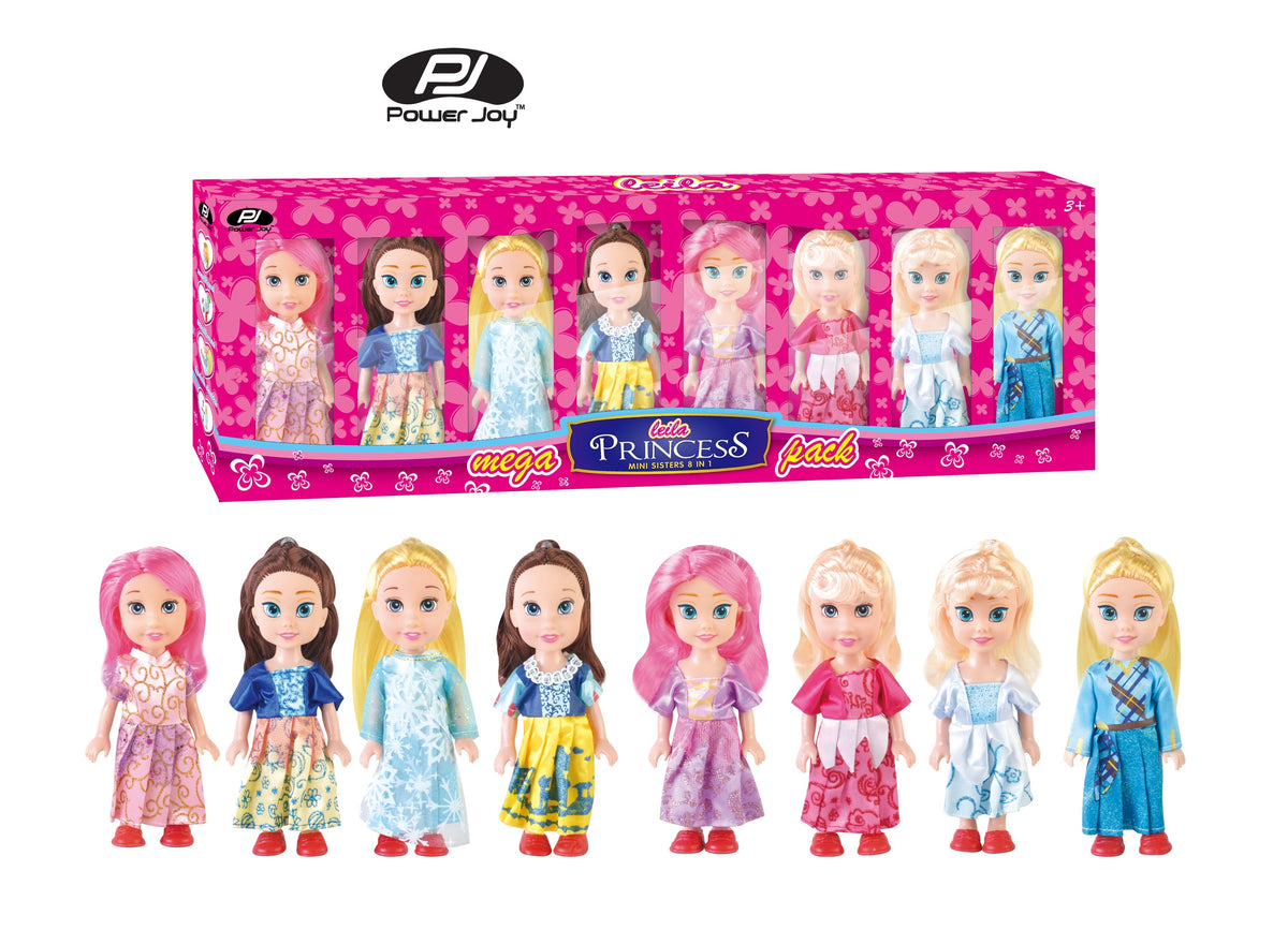 Power Joy Leila Princess Mini Sisters 8-in-1 Fashion Princess Doll Collection with Accessories for Kids