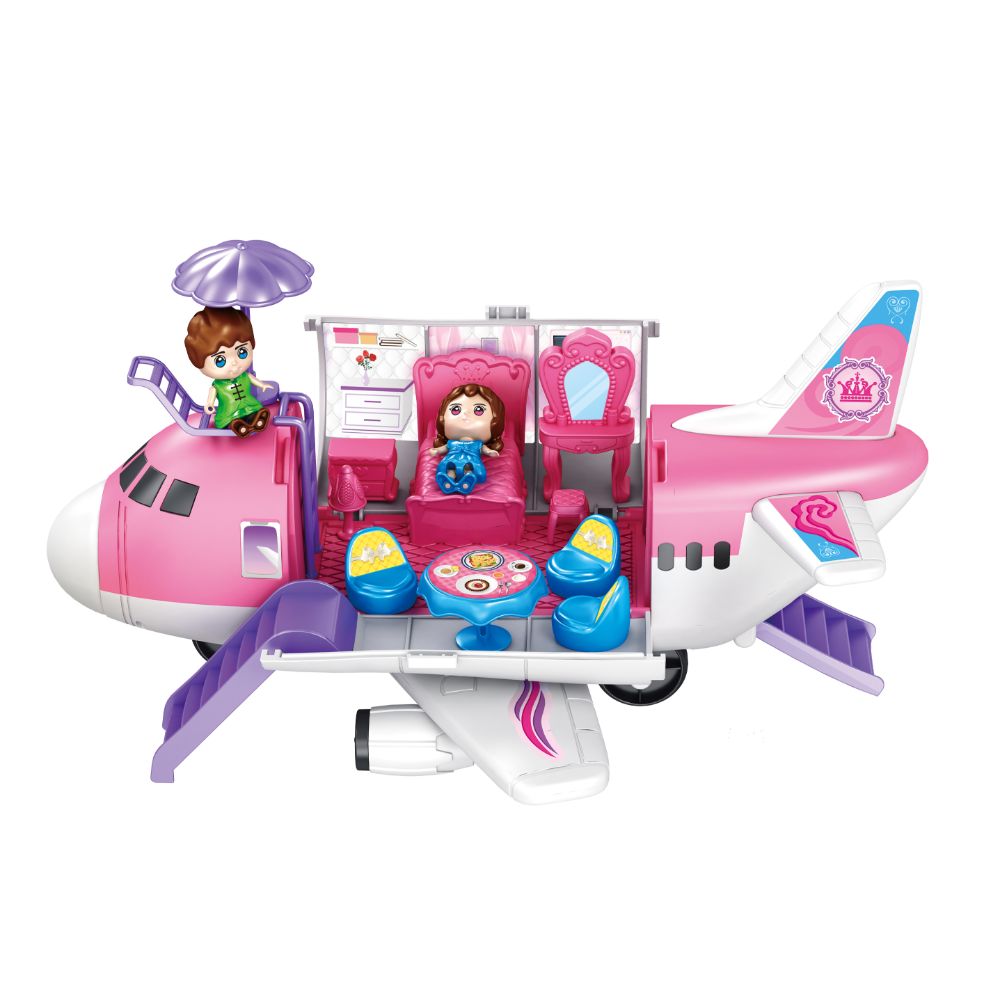 Power Joy Playhome Airplane Playset with 2 Mini Dolls for Kids