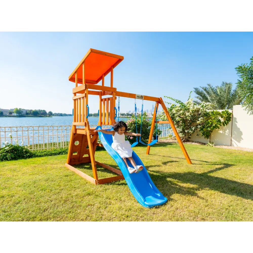 Dynamic Sports Arabian Cat Wooden Swing Set with Slide