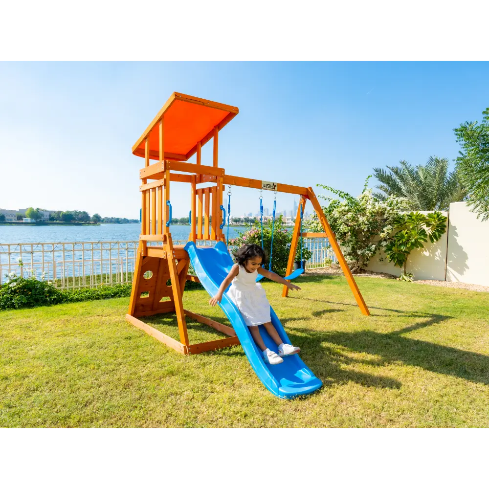 Dynamic Sports Arabian Cat Wooden Swing Set with Slide