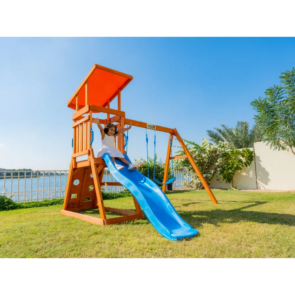 Dynamic Sports Arabian Cat Wooden Swing Set with Slide