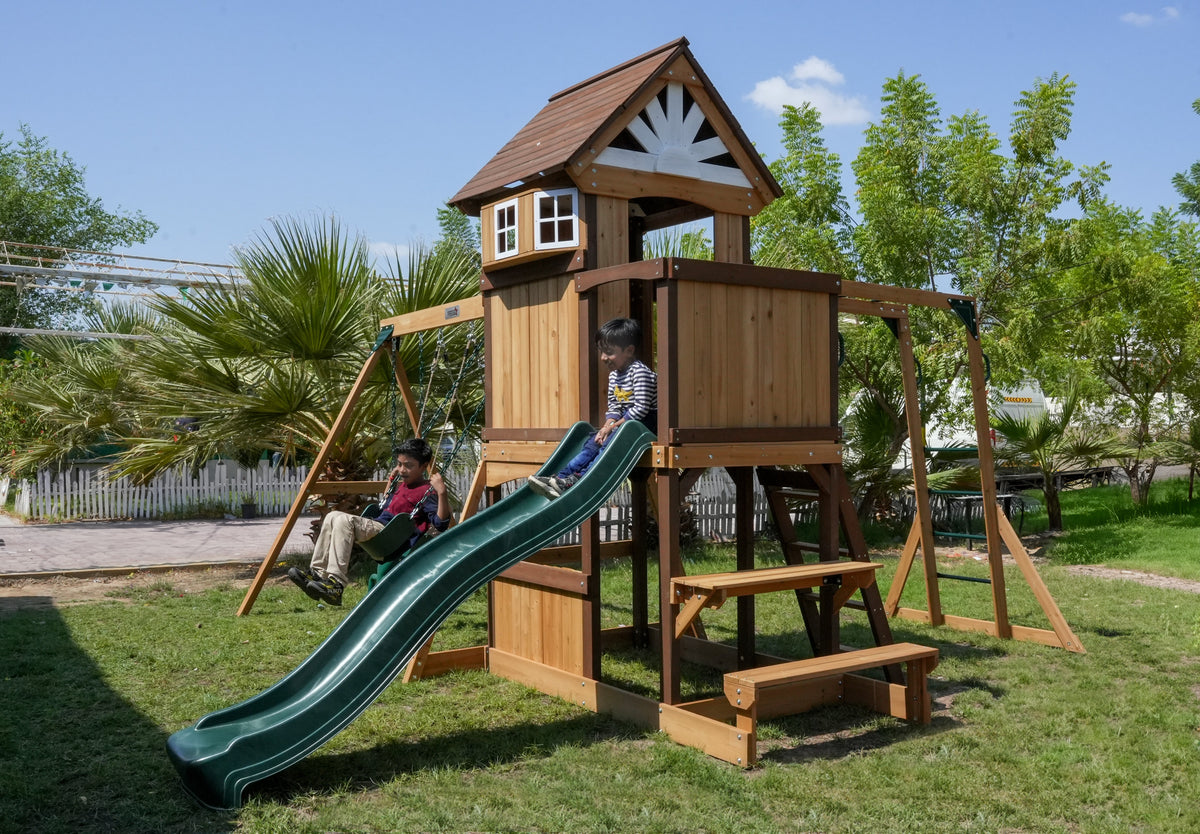 Dynamic Sports Arabian Tahr Wooden Swing Set with Viewing Deck