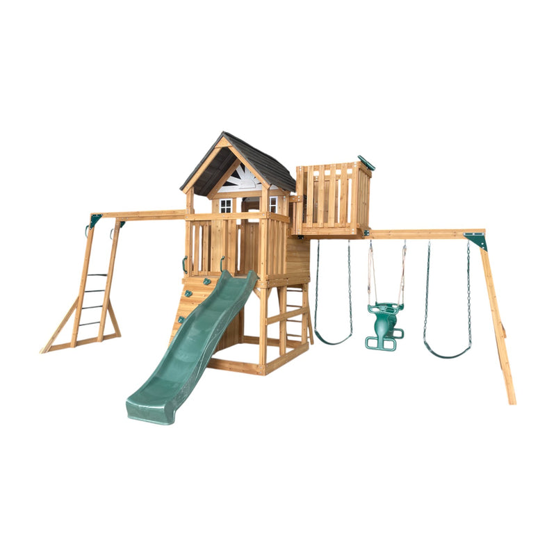 Dynamic Sports Arabian Leopard Wooden Swing Set with Clubhouse & Monkey Bars