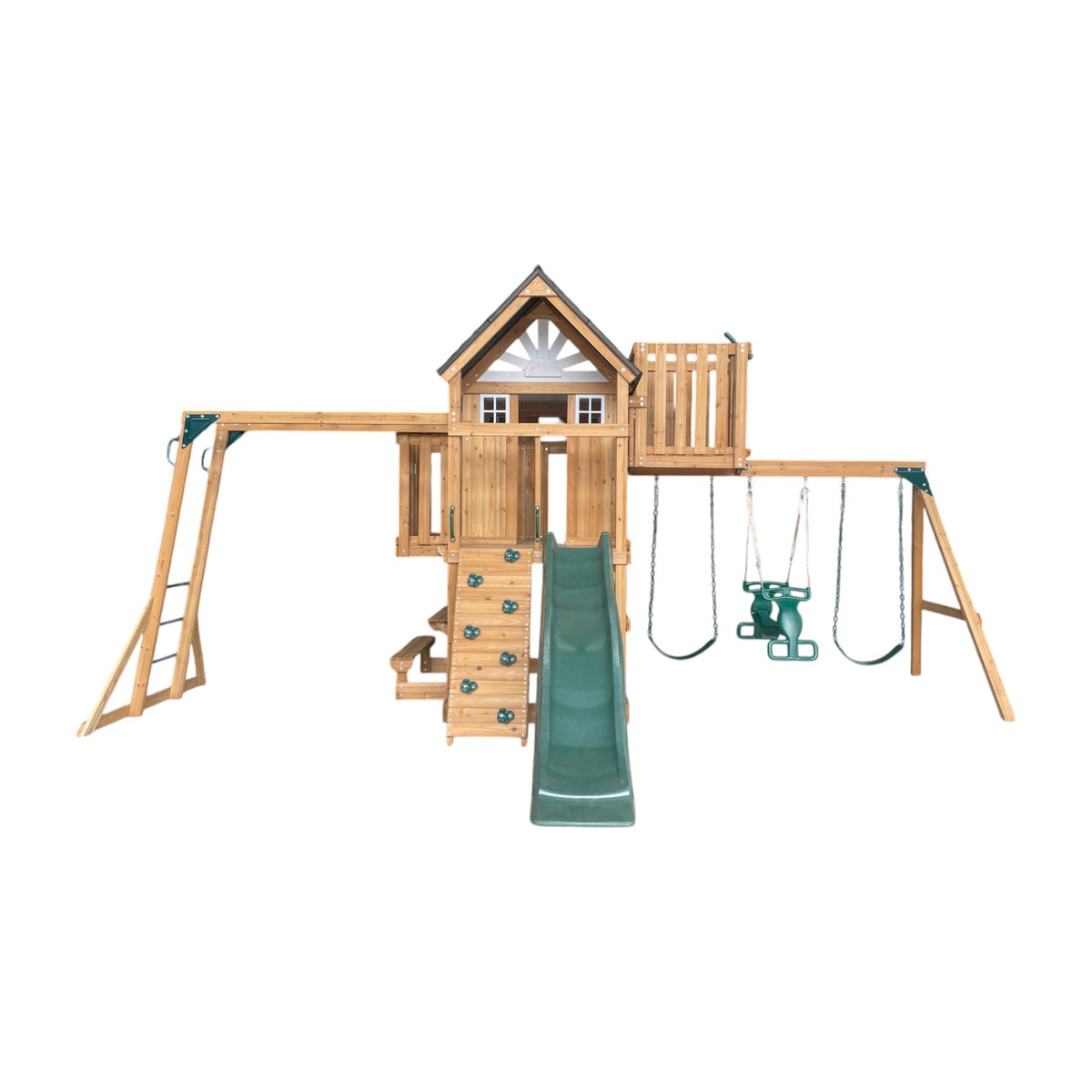 Dynamic Sports Arabian Leopard Wooden Swing Set with Clubhouse & Monkey Bars