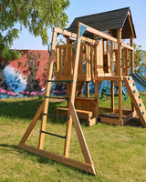 Dynamic Sports Arabian Leopard Wooden Swing Set with Clubhouse & Monkey Bars