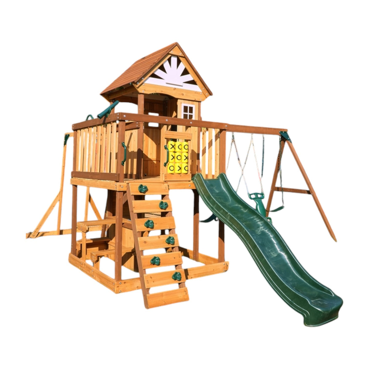 Dynamic Sports Arabian Ibex Wooden Swing Set with Slide & Clubhouse