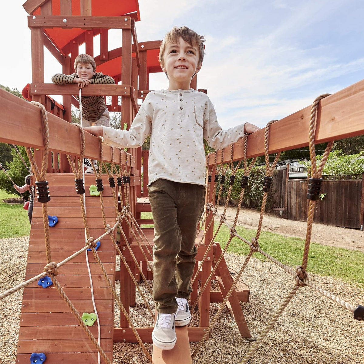 Dynamic Sports Arabian Oryx Extreme Wooden Playset with Climbing Wall & Rope Bridge