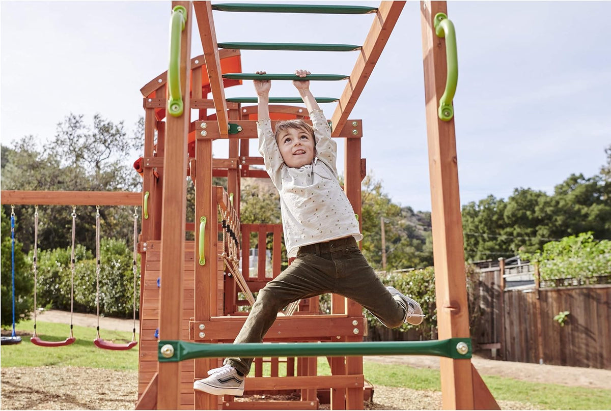 Dynamic Sports Arabian Oryx Extreme Wooden Playset with Climbing Wall & Rope Bridge