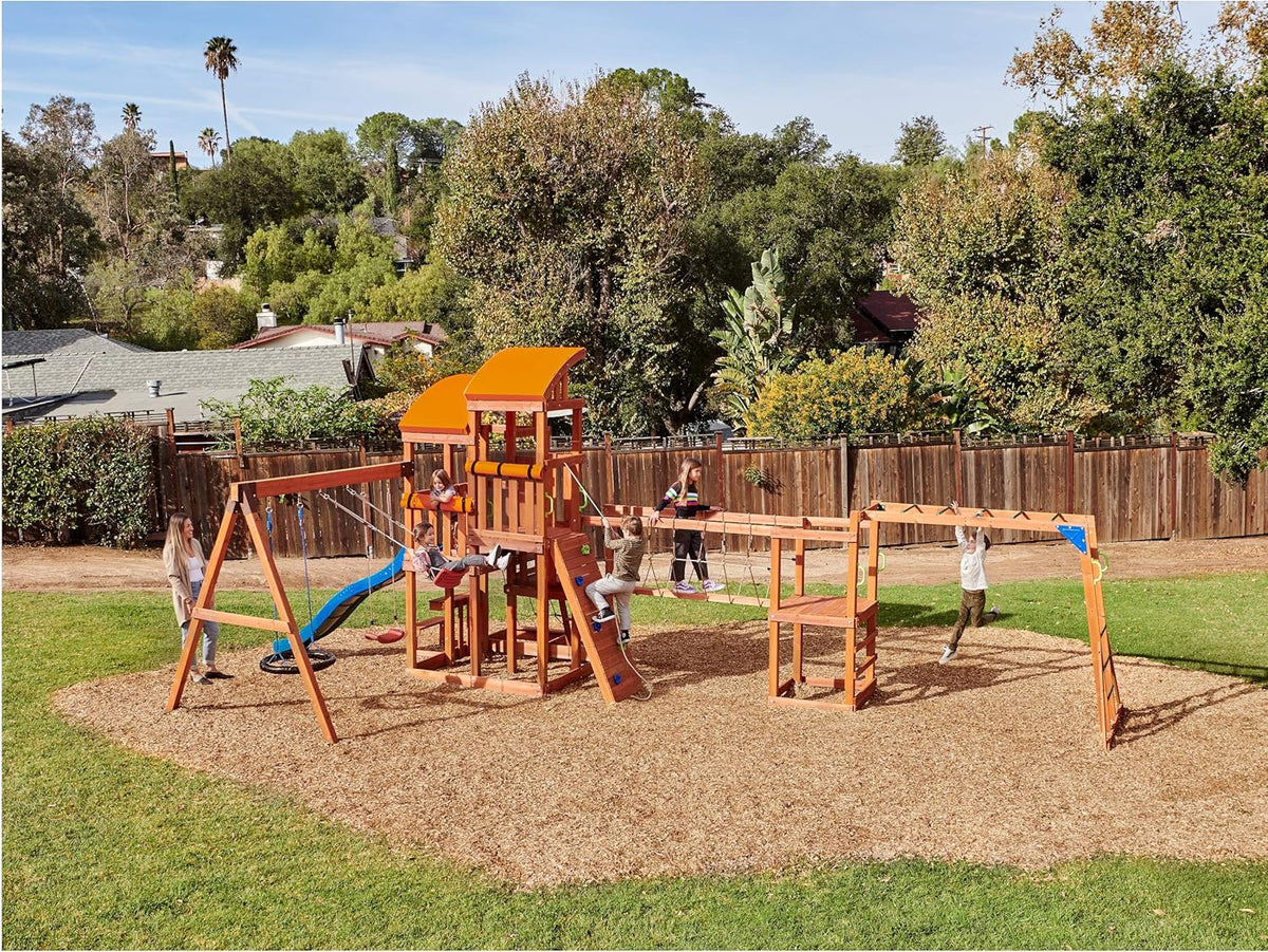 Dynamic Sports Arabian Oryx Extreme Wooden Playset with Climbing Wall & Rope Bridge