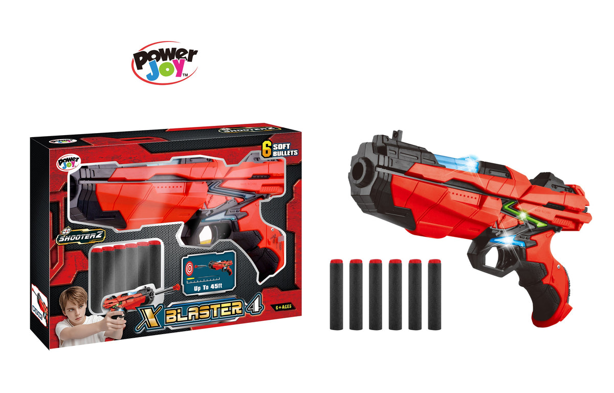 Power Joy Shooterz X-Blaster ٤ Battery-Operated Foam Dart Blaster مع Lights for Kids