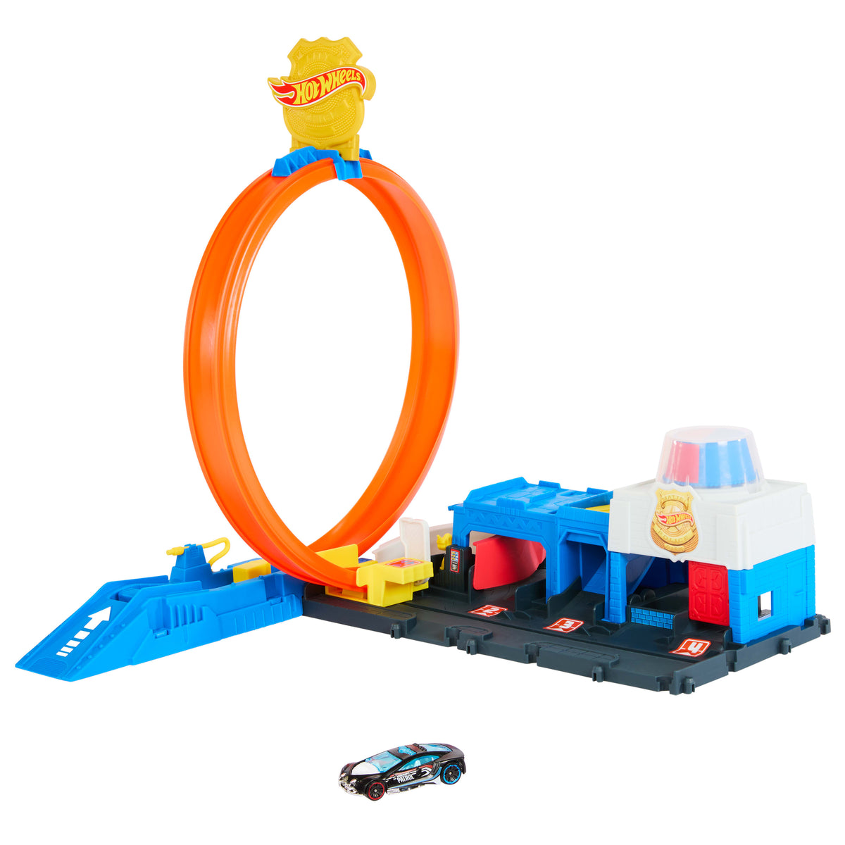 Hot Wheels City Super Police Station Track Playset with 1 Hot Wheels Car