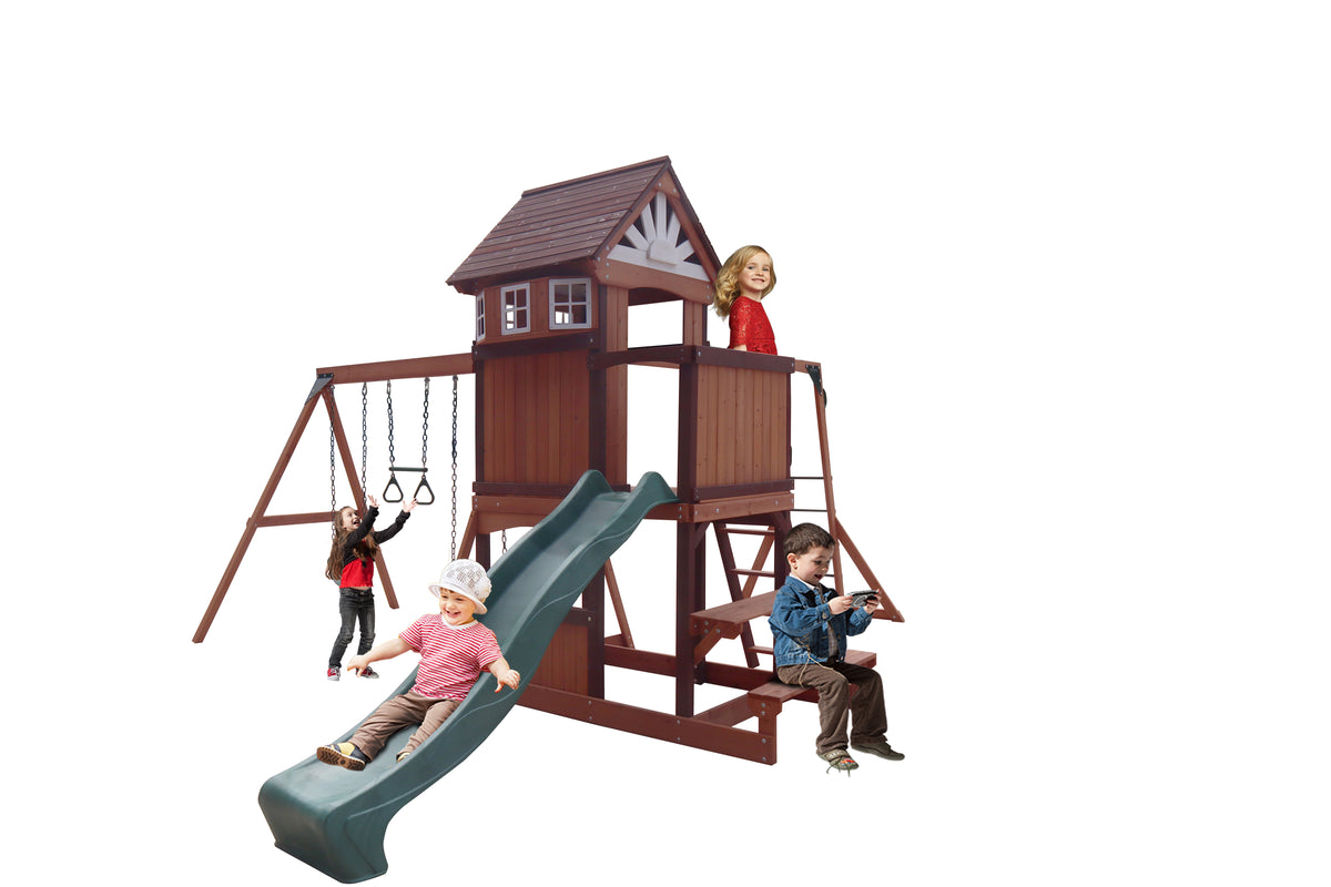 Mountpeak Vinson Massif Swing Set & Playhouse with Wooden Roof
