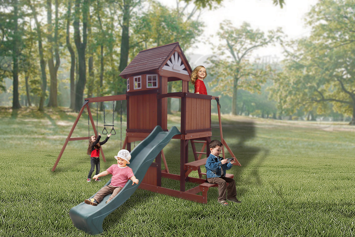 Mountpeak Vinson Massif Swing Set & Playhouse with Wooden Roof