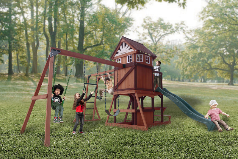 Mountpeak Vinson Massif Swing Set & Playhouse with Wooden Roof