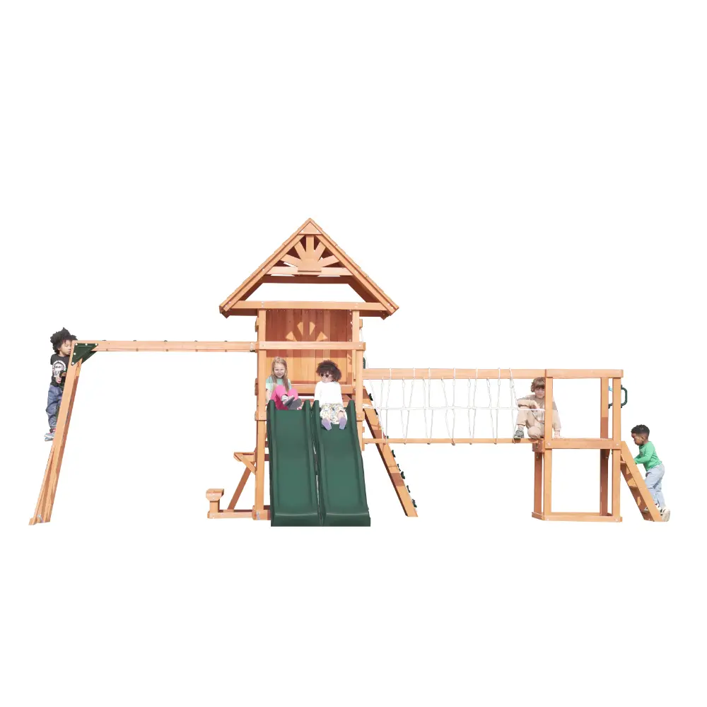 Mountpeak Double Decker Swing Set & Playhouse with Dual Slides