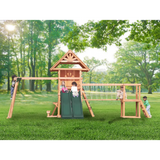 Mountpeak Double Decker Swing Set & Playhouse with Dual Slides