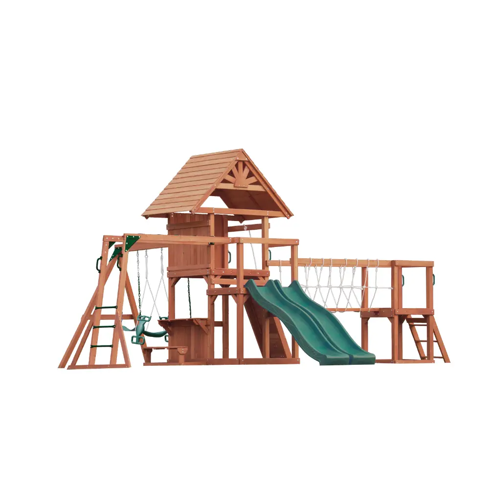 Mountpeak Double Decker Swing Set & Playhouse with Dual Slides