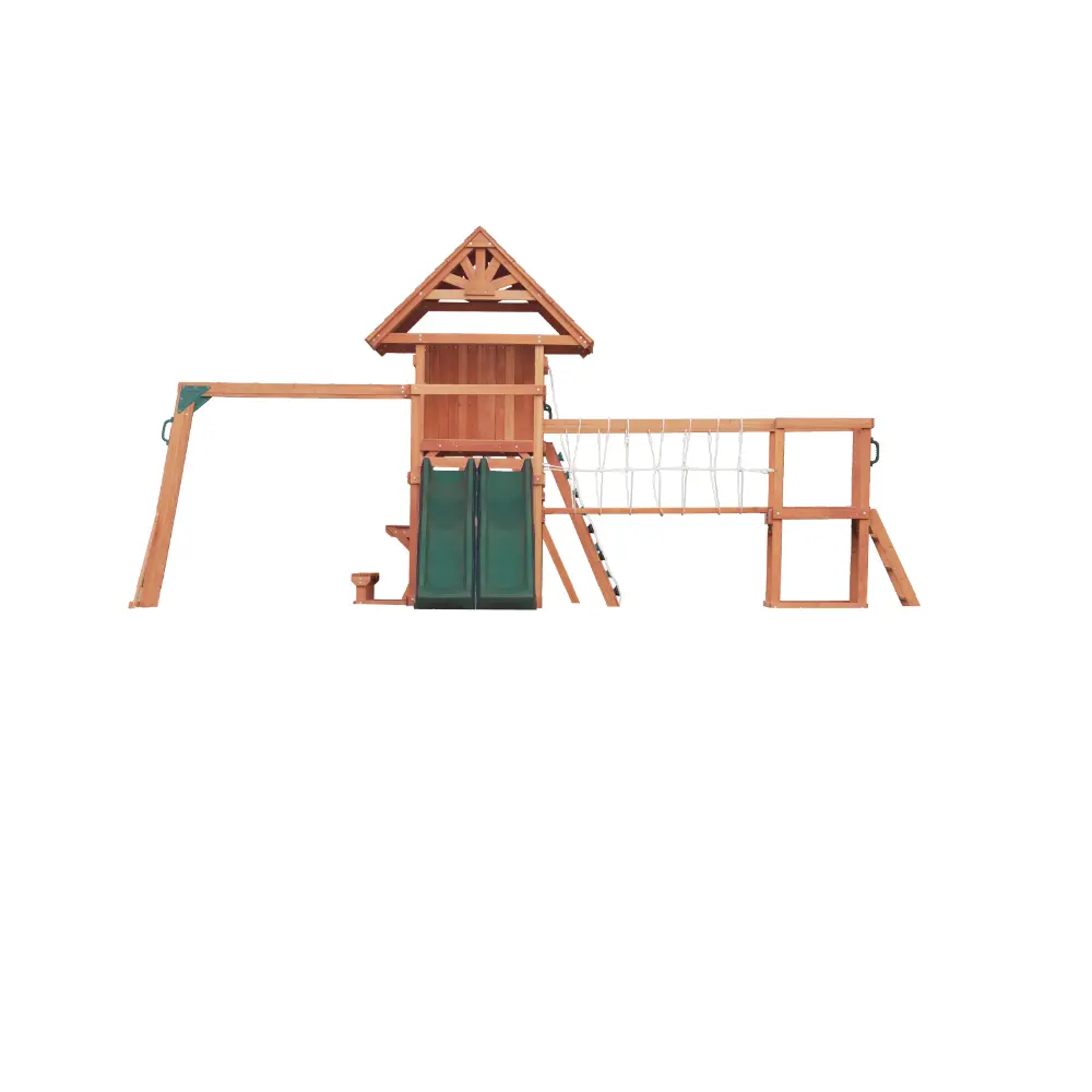 Mountpeak Double Decker Swing Set & Playhouse with Dual Slides