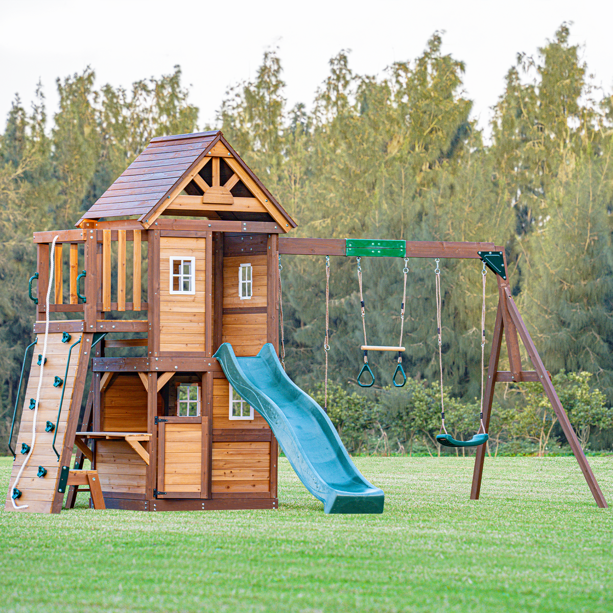 Mountpeak Kazbek Swing Set & Playhouse with Climbing Wall & Kitchen